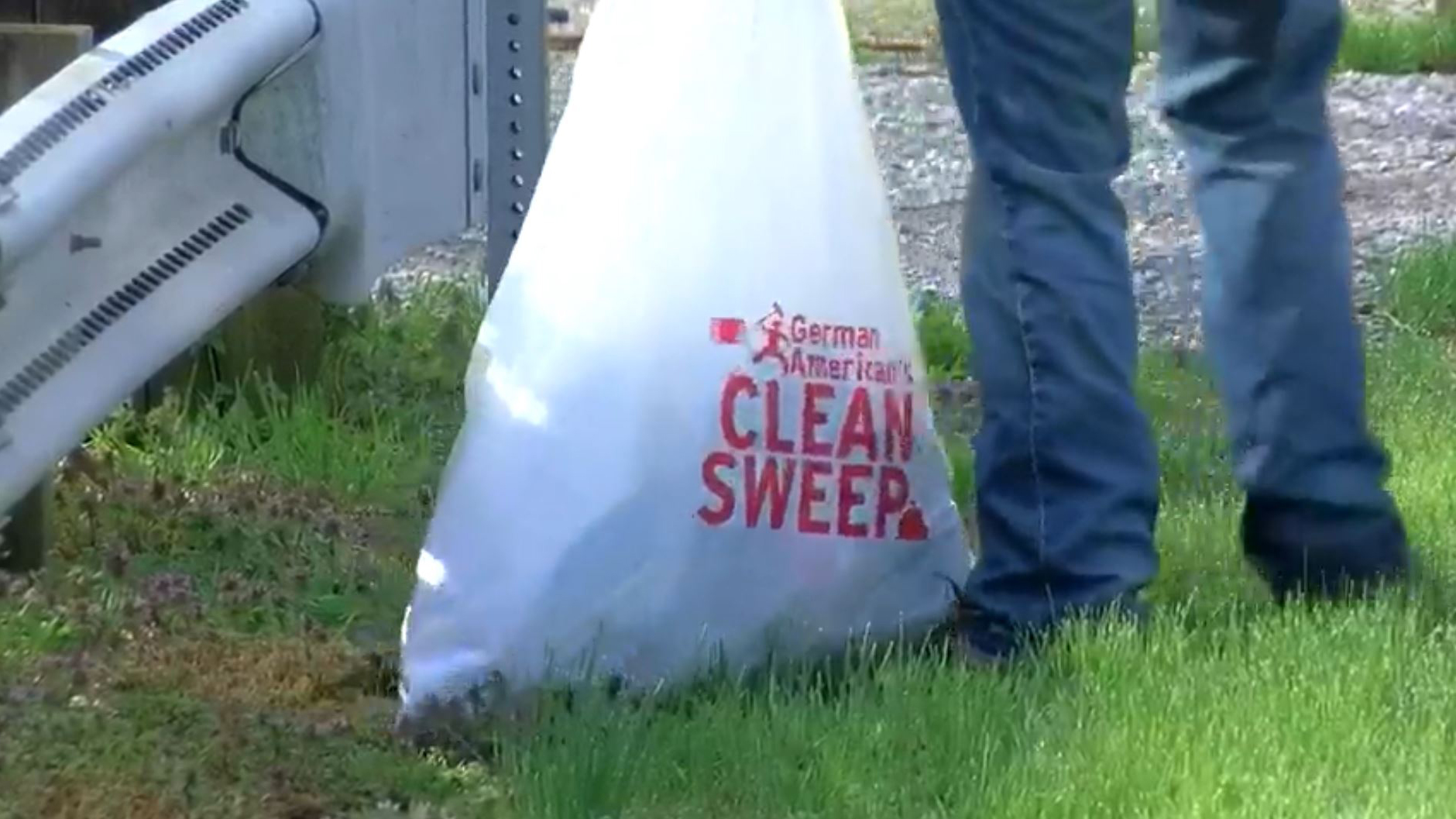 Trash bag with Clean Sweep logo